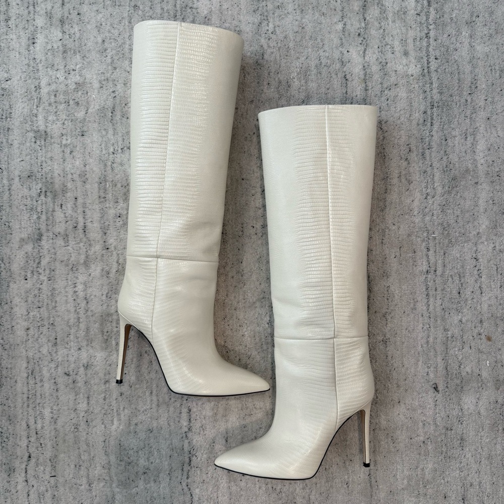 PARIS TEXAS Cream/ Off White Croc embossed boots 40